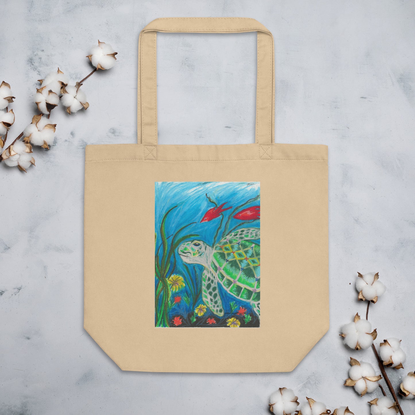 Turtle Drawing Organic Tote Bag