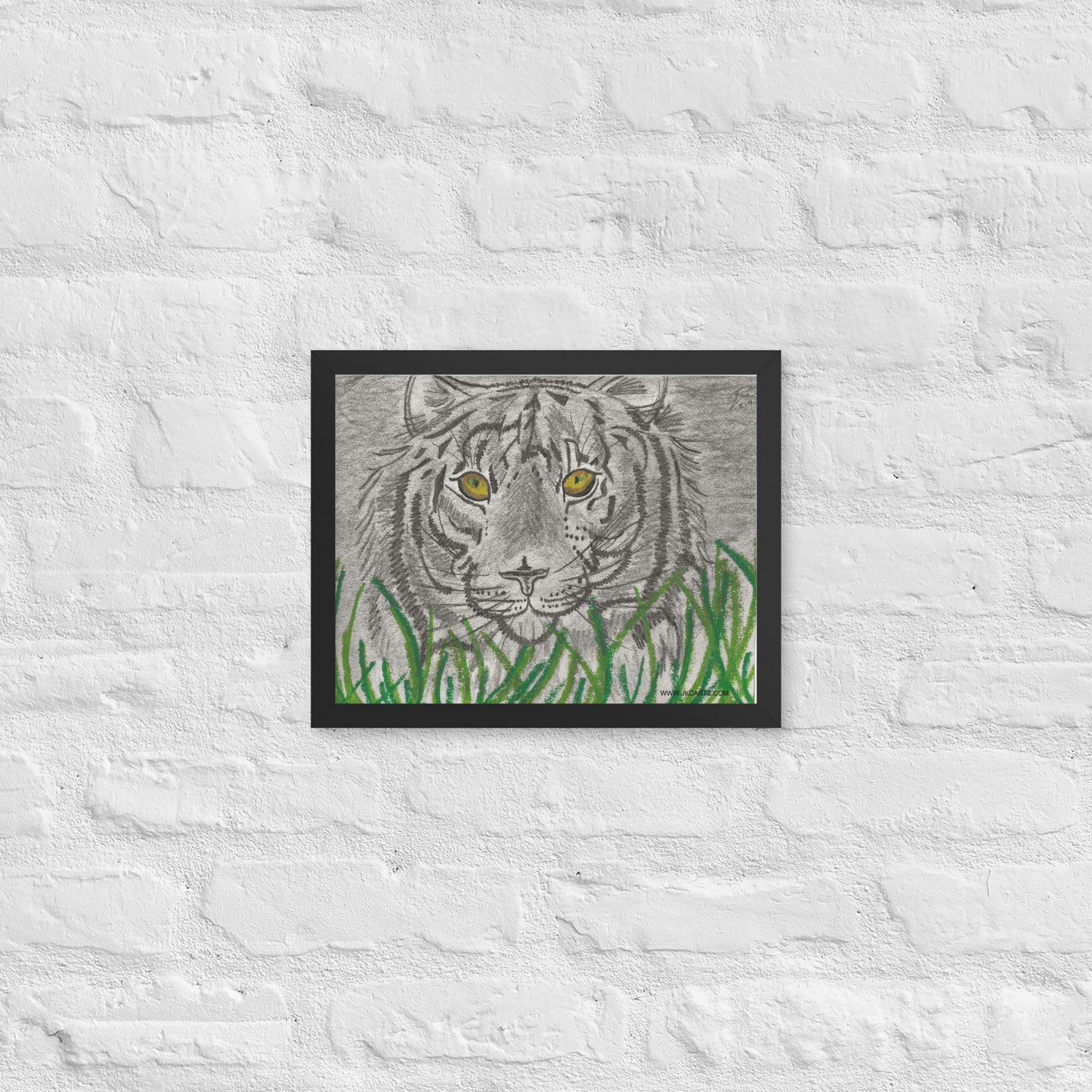 Tiger In Grass Jkc Artz Gallery Framed Poster