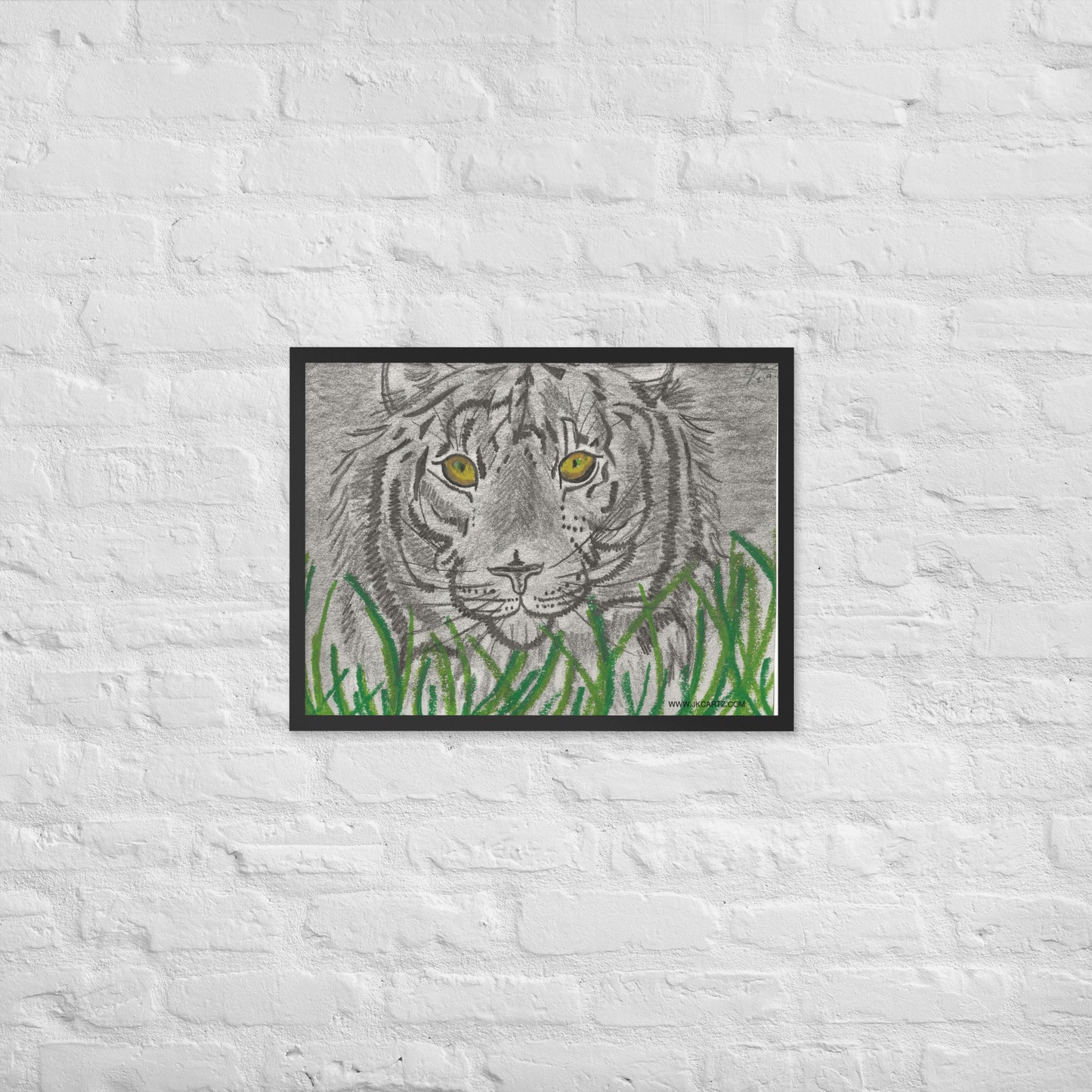 Tiger In Grass Jkc Artz Gallery Framed Poster