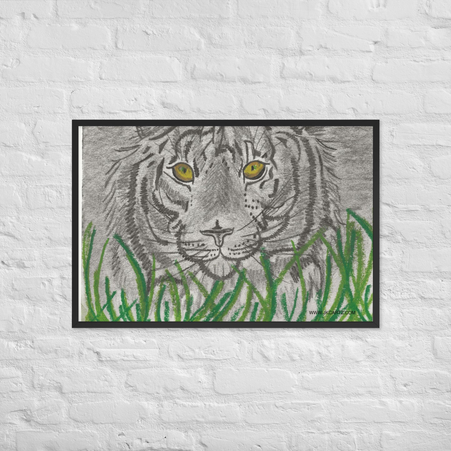 Tiger In Grass Jkc Artz Gallery Framed Poster