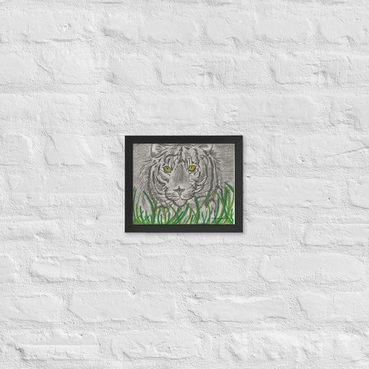 Tiger In Grass Jkc Artz Gallery Framed Poster