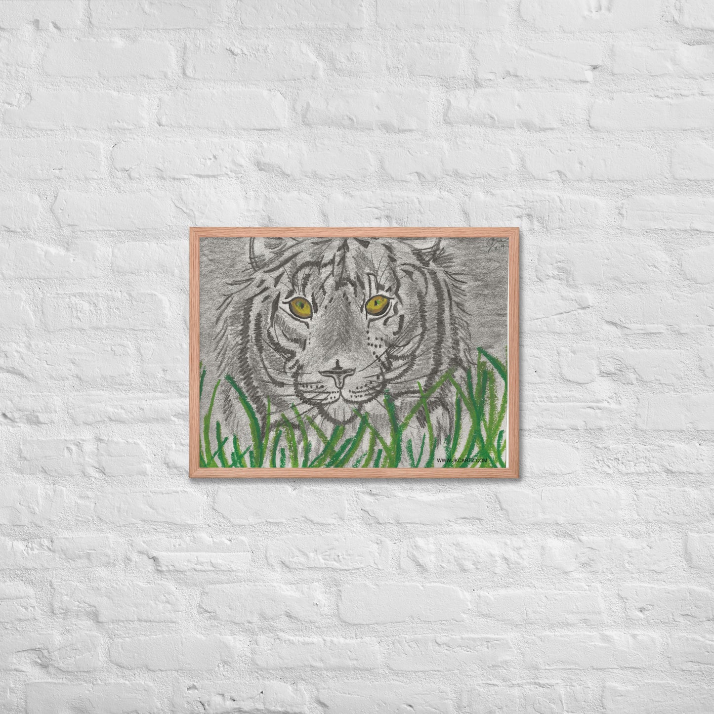 Tiger In Grass Jkc Artz Gallery Framed Poster
