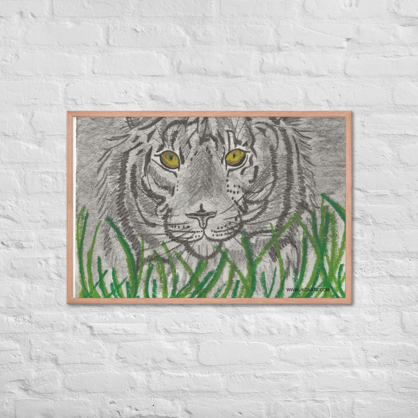 Tiger In Grass Jkc Artz Gallery Framed Poster
