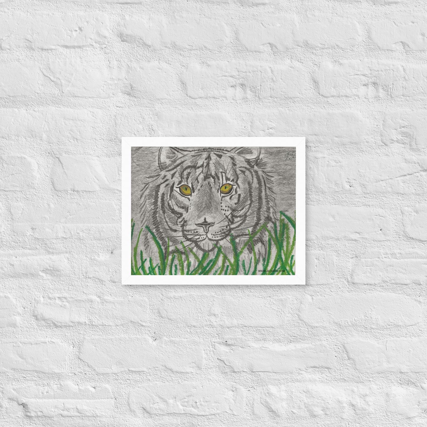 Tiger In Grass Jkc Artz Gallery Framed Poster