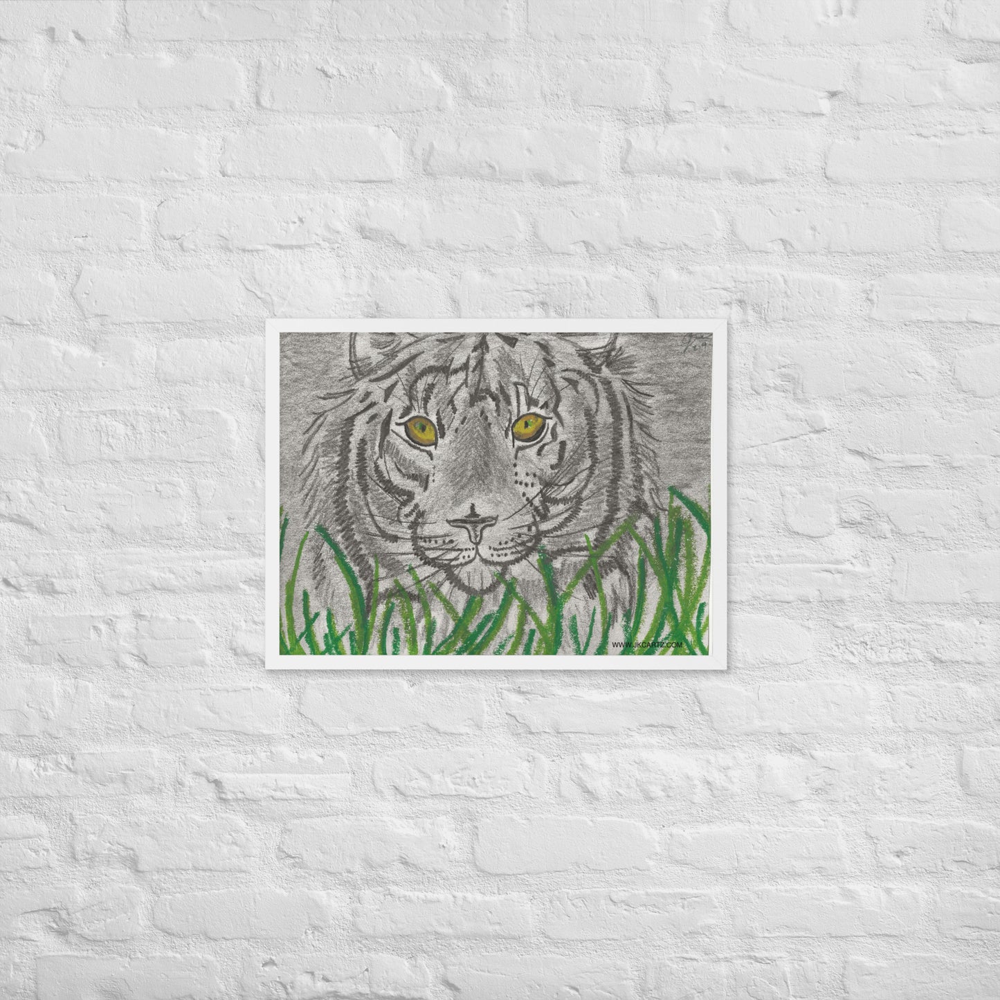 Tiger In Grass Jkc Artz Gallery Framed Poster