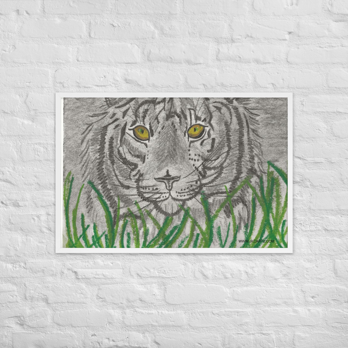 Tiger In Grass Jkc Artz Gallery Framed Poster