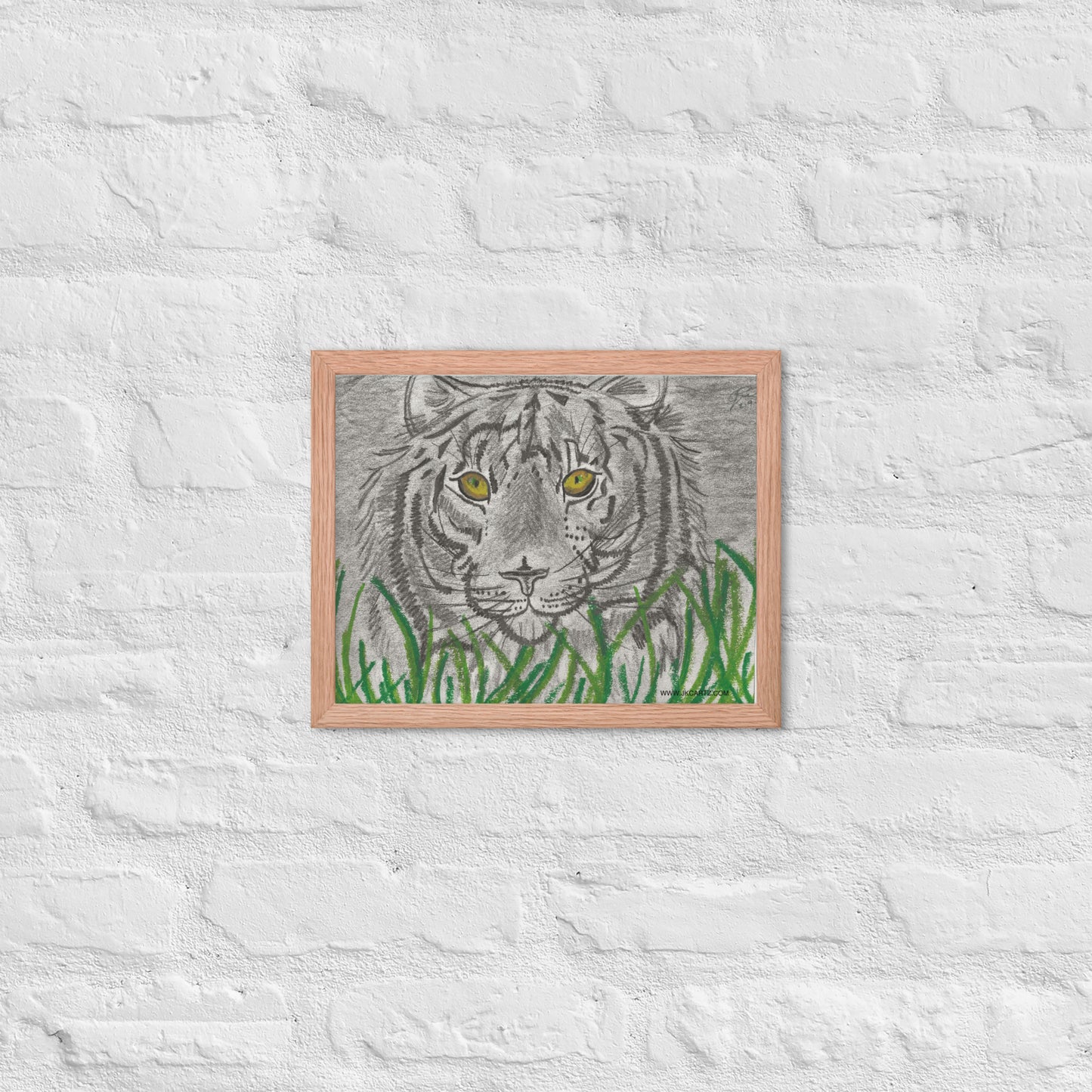 Tiger In Grass Jkc Artz Gallery Framed Poster
